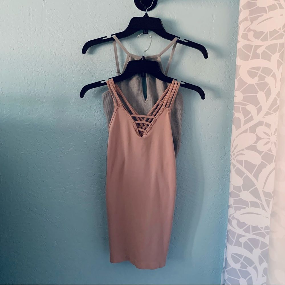 BUNDLE 2 Pink & Gray Spandex Tank Tops Size OS